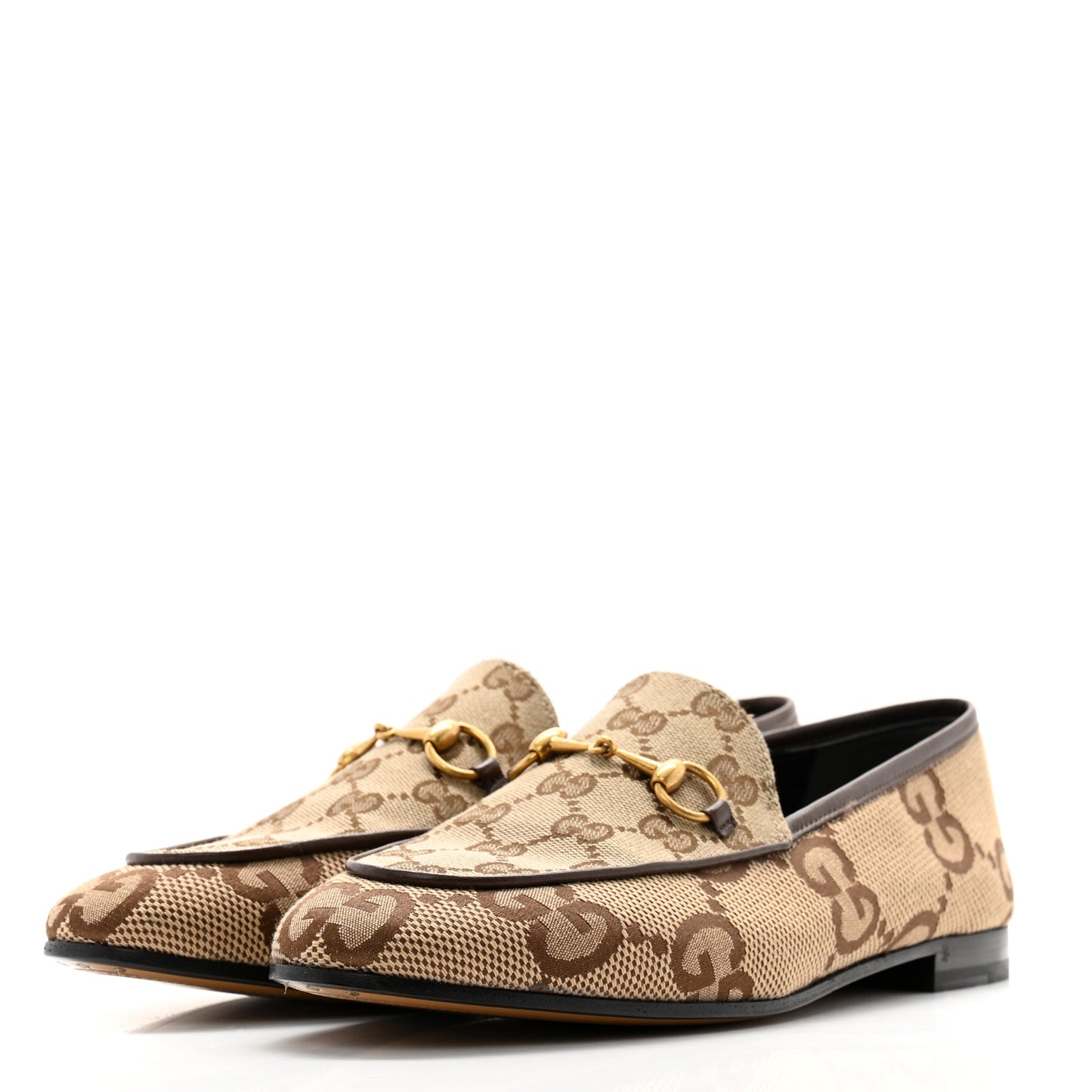 Monogram Jumbo GG Malaga Kid Horsebit Womens Jordaan Loafers 39.5 Camel Ebony New Acero Beige