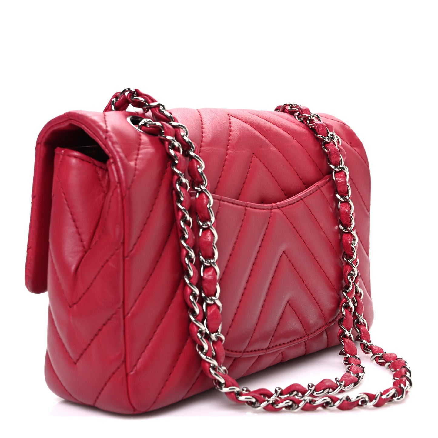 Lambskin Chevron Quilted Medium Single Flap Dark Pink