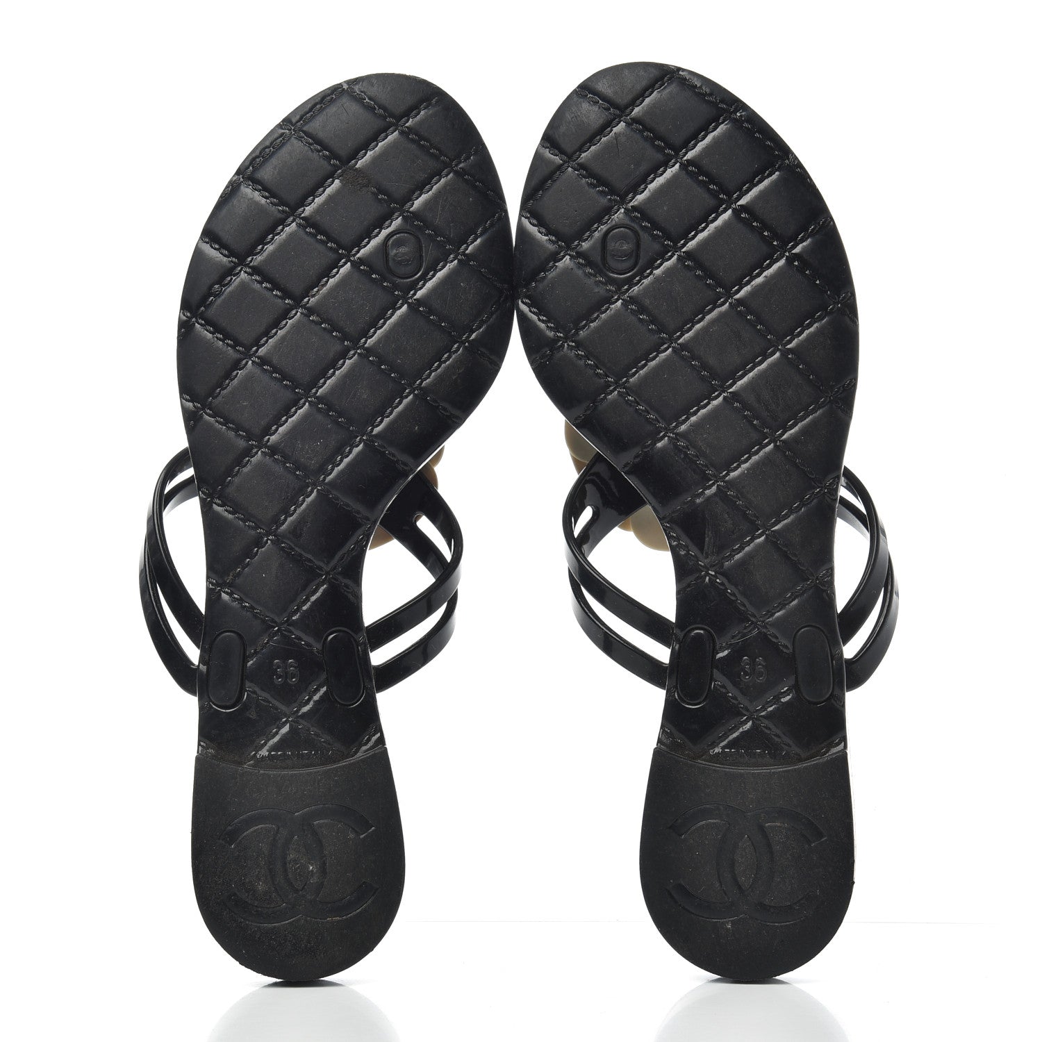 Chanel Jelly Camellia Thong Sandals 36 Black Ivory 6 of 10