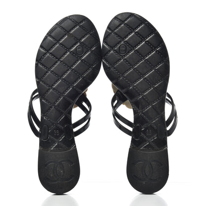 Chanel Jelly Camellia Thong Sandals 36 Black Ivory 6 of 10