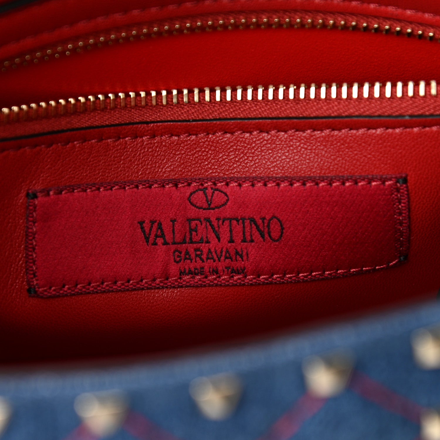 Valentino Garavani Denim Nappa Medium Rockstud Spike Shoulder Bag Denim Rouge 4 of 9