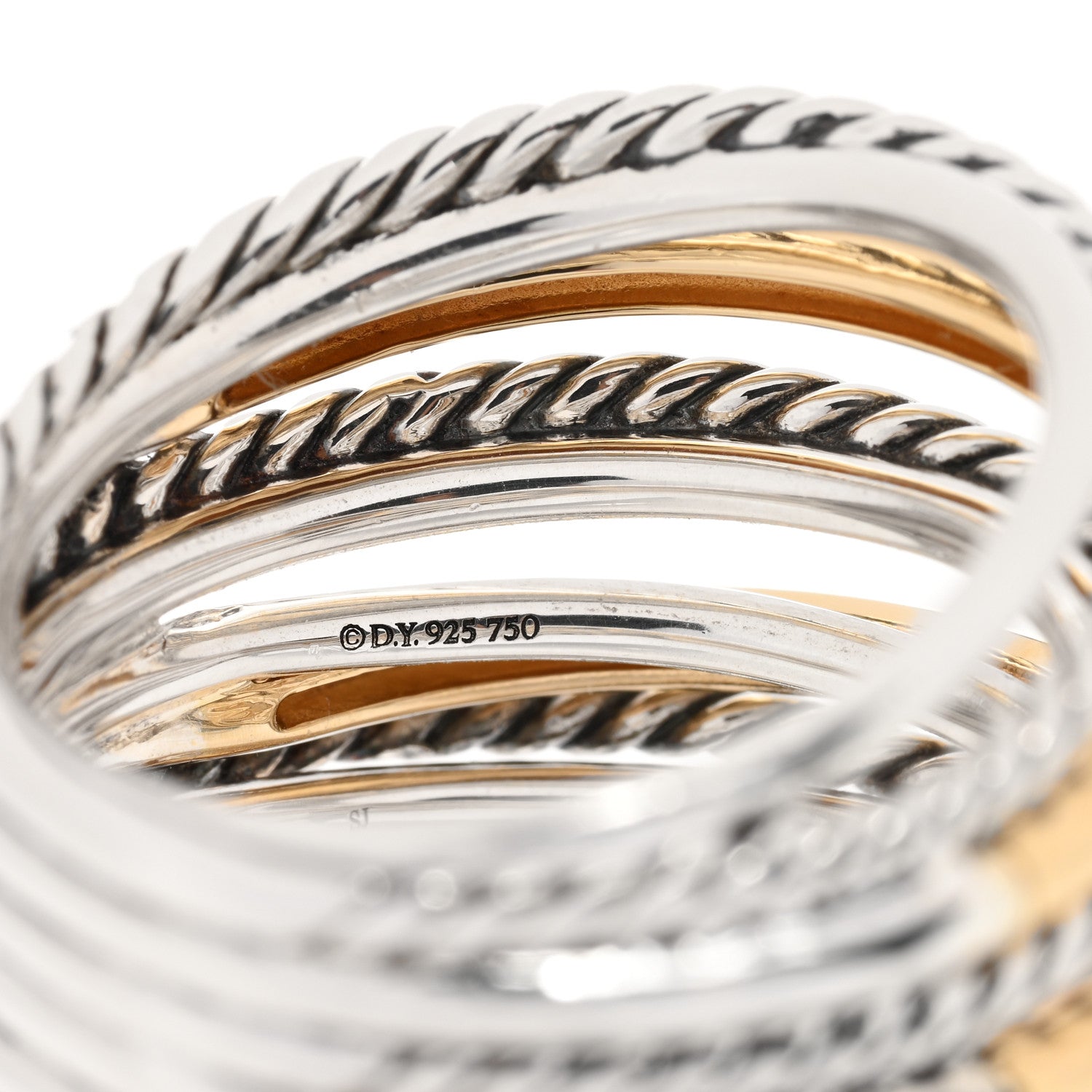 David Yurman Sterling Silver 18K Yellow Gold Wide Crossover Collection Ring 55 7.25 4 of 4