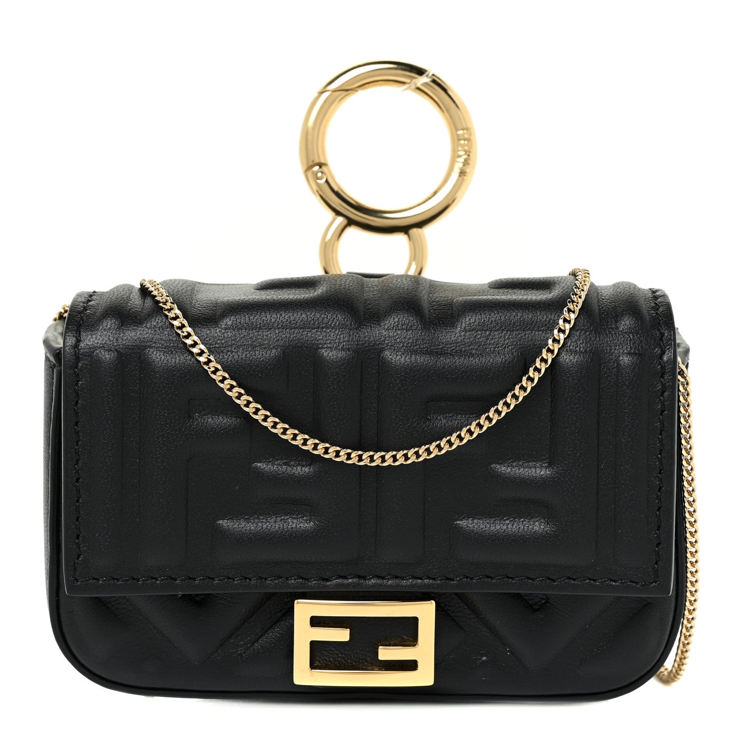 Fendi Nappa Matisse FF Embossed Nano Baguette Charm Black 1 of 12