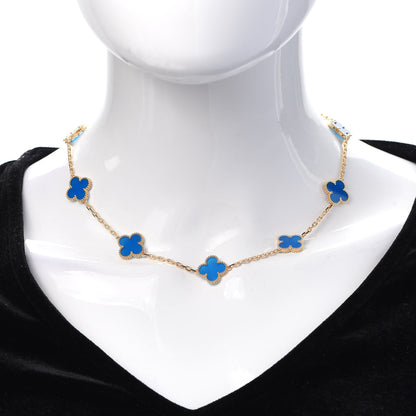 Van Cleef & Arpels 18K Yellow Gold Blue Agate 10 Motifs Vintage Alhambra Necklace 2 of 8