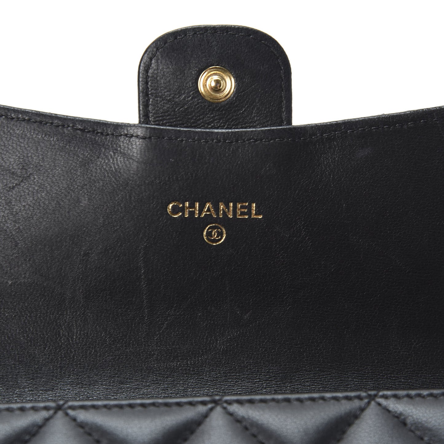 Lambskin Quilted Large Gusset Flap Wallet Black