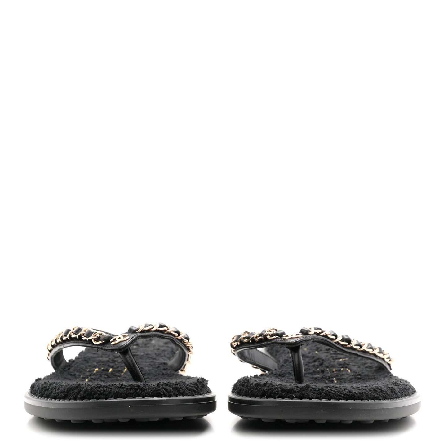 Lambskin CC Chain Thong Sandals 39 Black