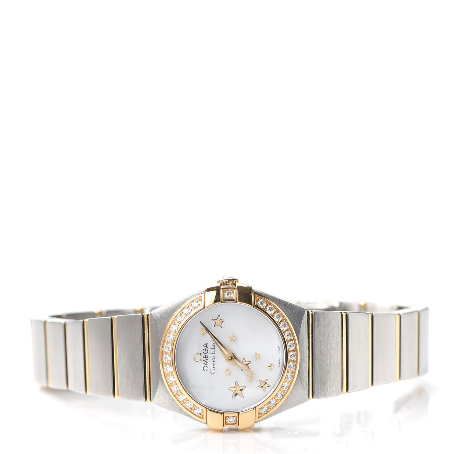 Stainless Steel 18K Yellow Gold Diamond Bezel Mother of Pearl 24mm Constellation Quartz Watch 123.25.24.60.05.001