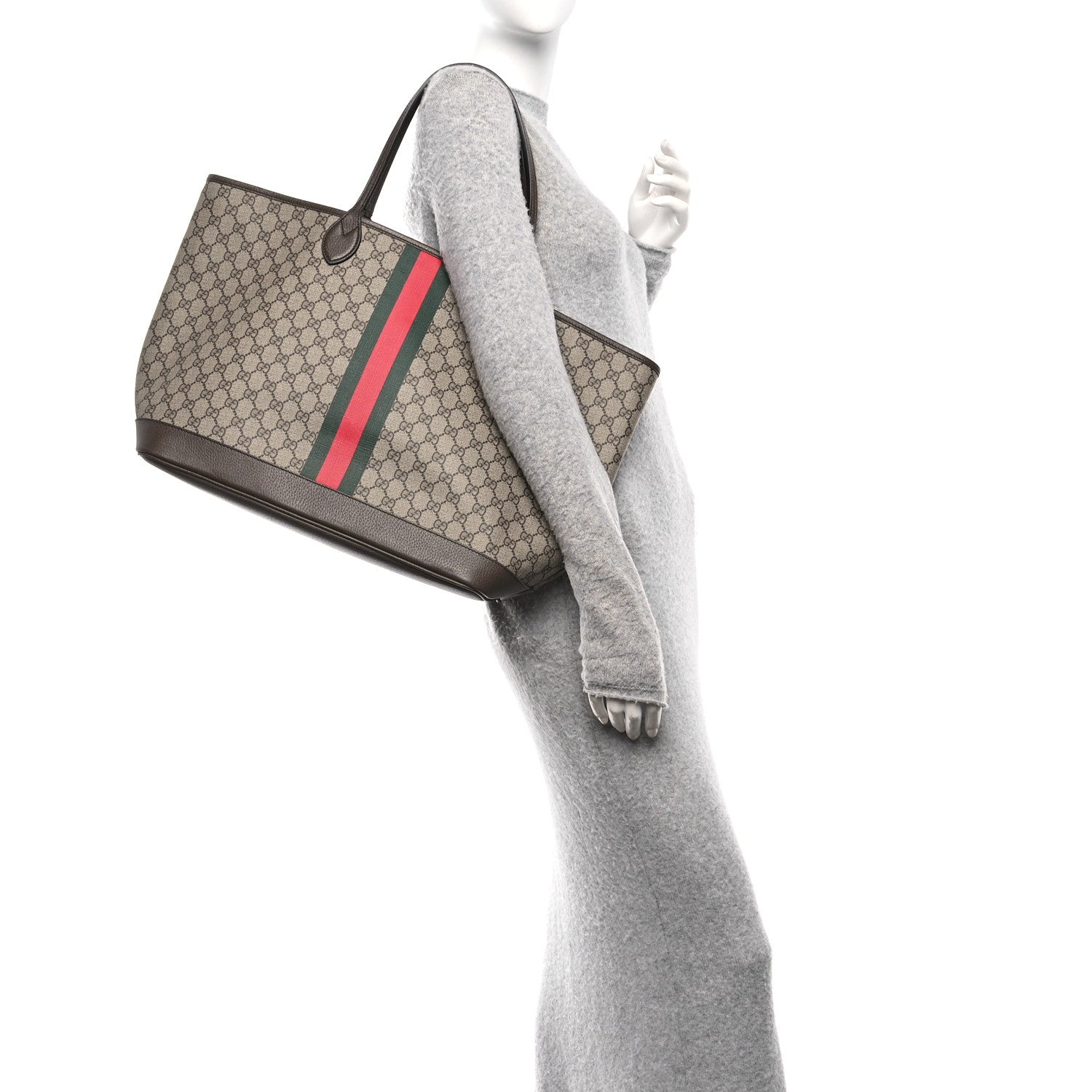 Gucci GG Supreme Monogram Textured Dollar Calfskin Web Large Ophidia Tote Beige Ebony New Acero 2 of 11