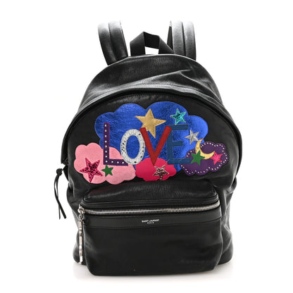 Saint Laurent Sheepskin Love Appliqué Mini City Backpack Black 1 of 10