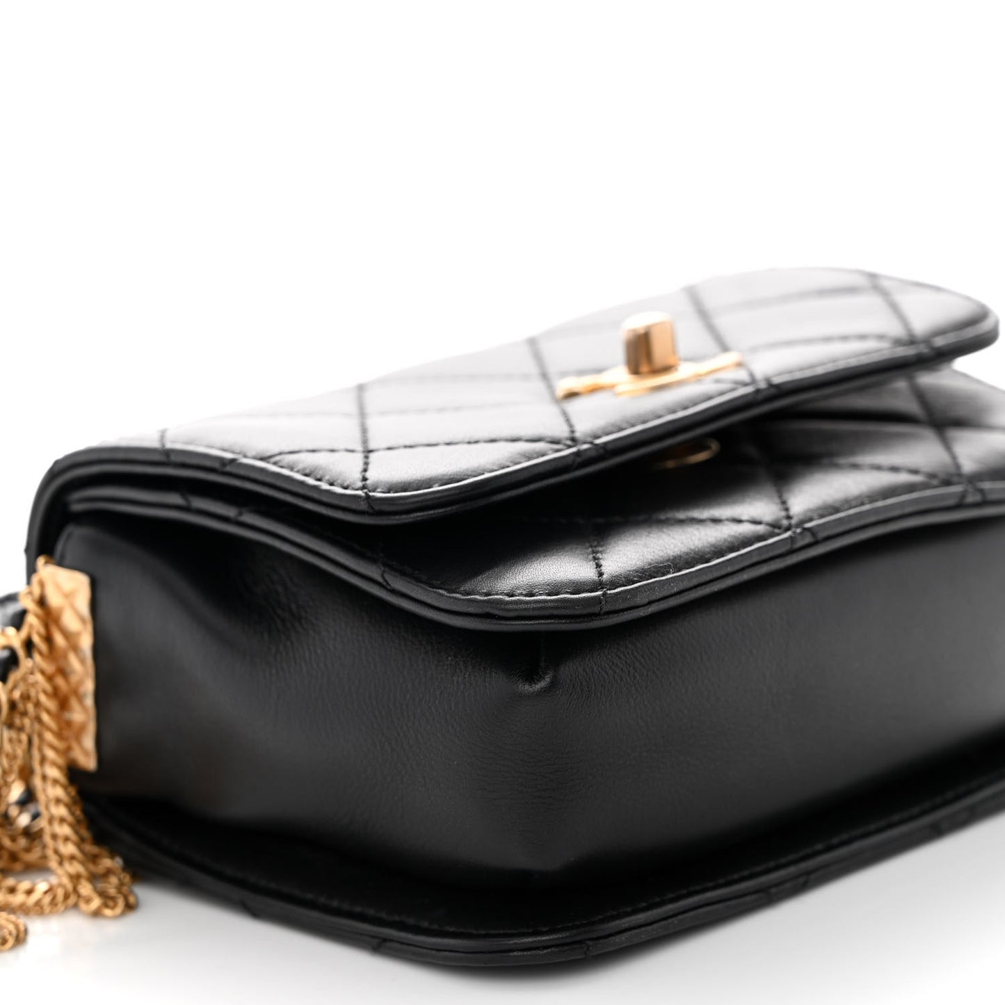 Lambskin Quilted Small Multiple Chain Flap Black
