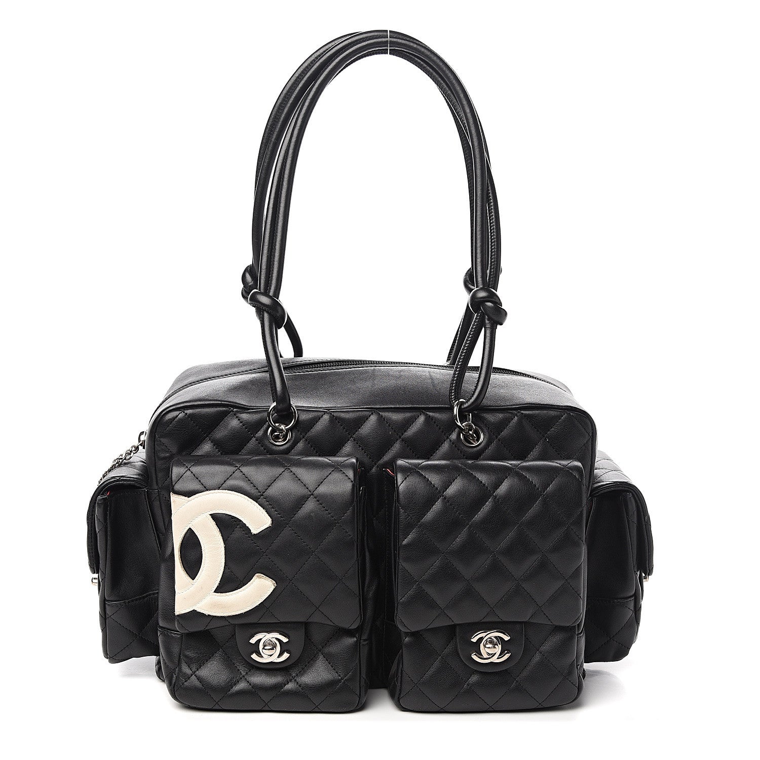 Chanel Calfskin Quilted Large Cambon Multipocket Reporter Black White 1 of 10