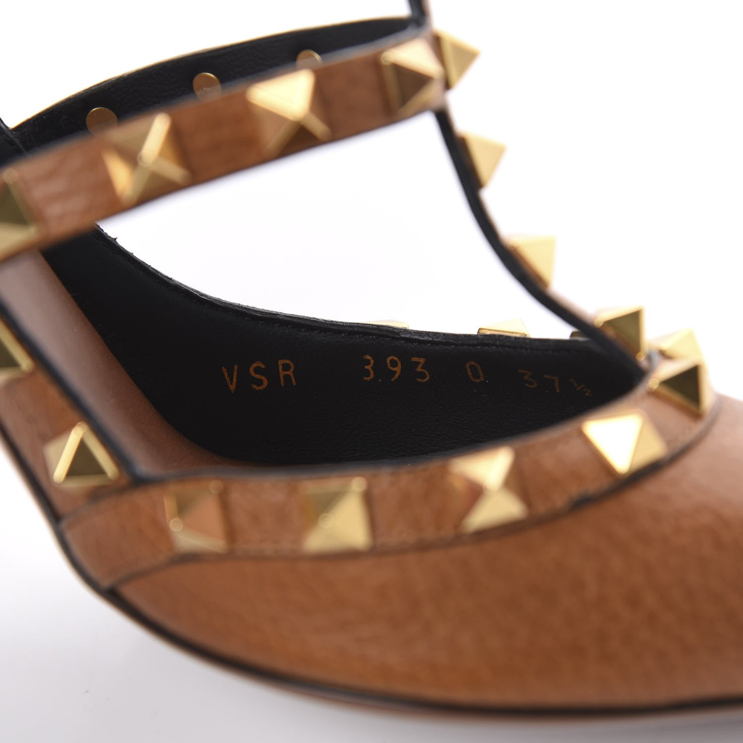 Valentino Garavani Pebbled Calfskin Rockstud Ankle Strap 100mm Pumps 37.5 Cuoio 8 of 9