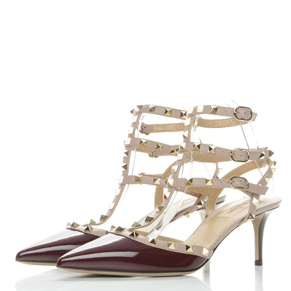 Valentino Garavani Patent Rockstud Ankle Strap Low Heel Pumps 40.5 Rubin Poudre 3 of 8