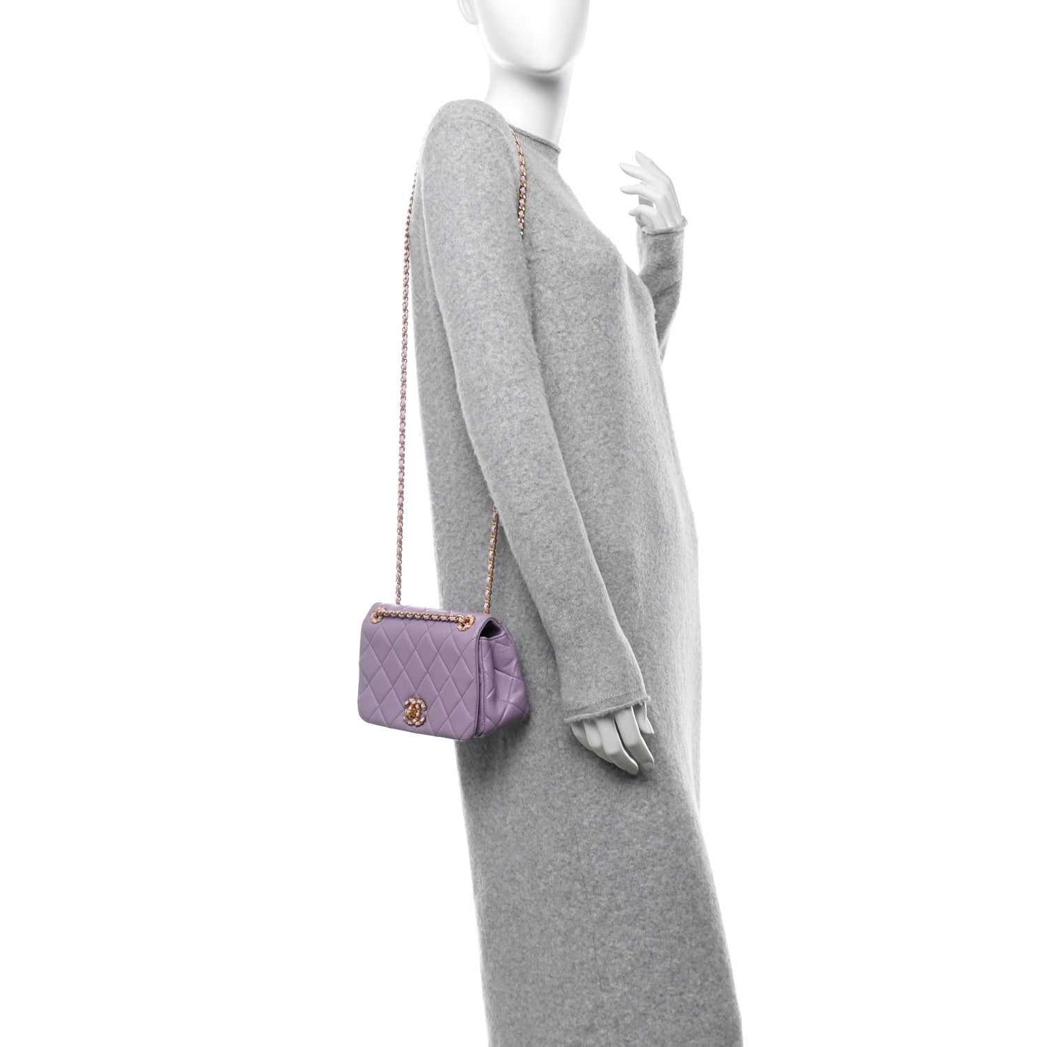 Chanel Lambskin Quilted Braided CC Small Flap Lilac 2 of 11