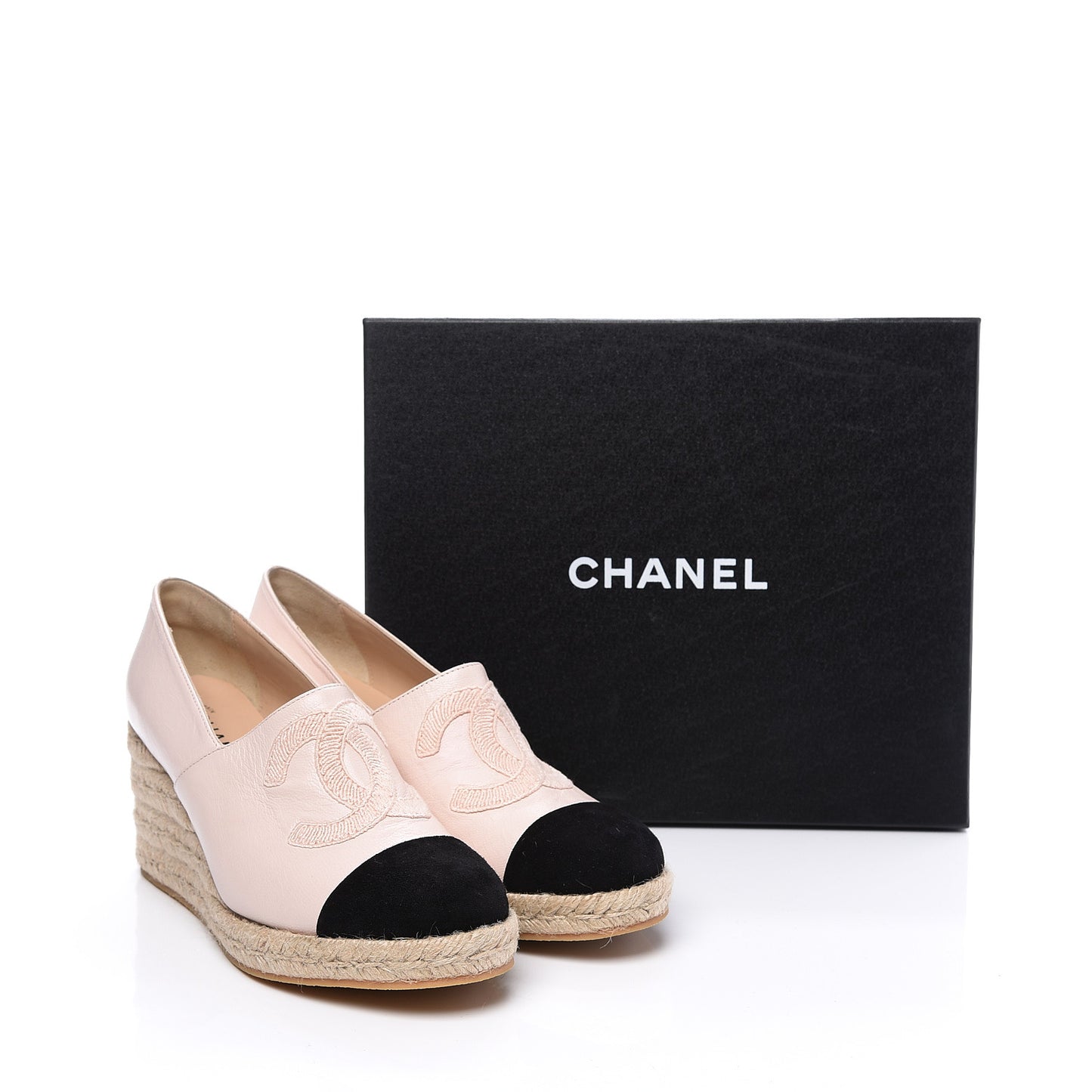 Lambskin Suede CC Espadrille Wedges 41 Beige Black