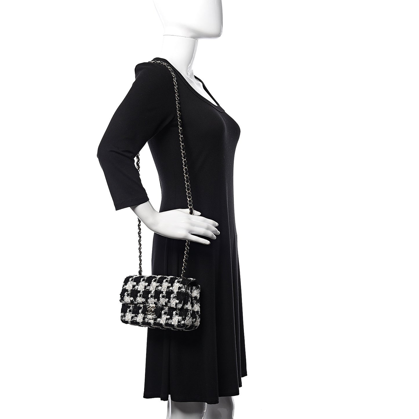 Tweed Quilted Mini Rectangular Flap Black Ecru White