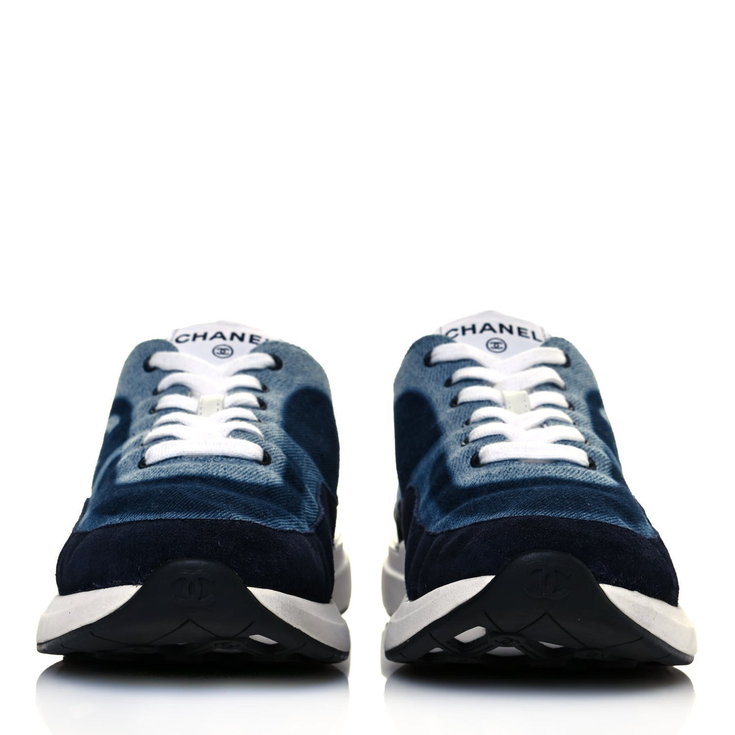 Denim Suede Calfskin Womens CC Sneakers 38 Dark Blue White Black