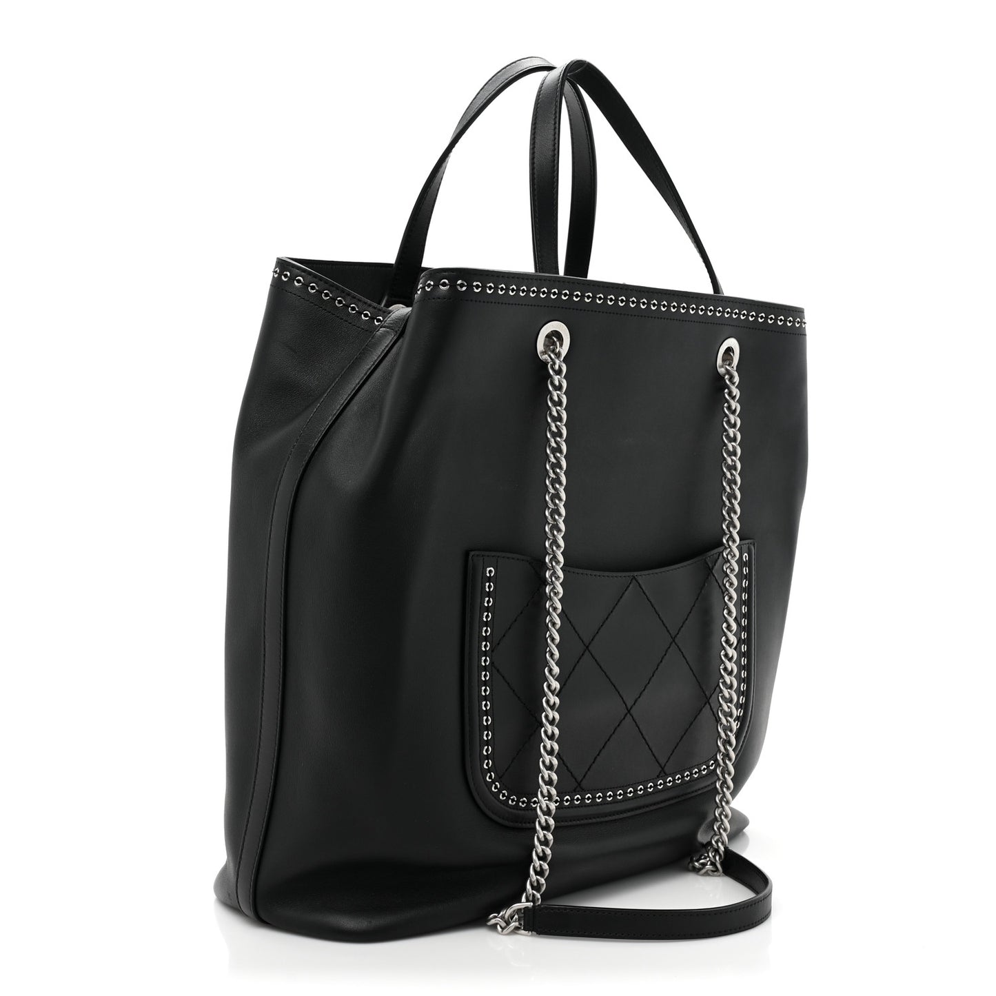 Calfskin Large Coco Eyelets Shopping Tote Black