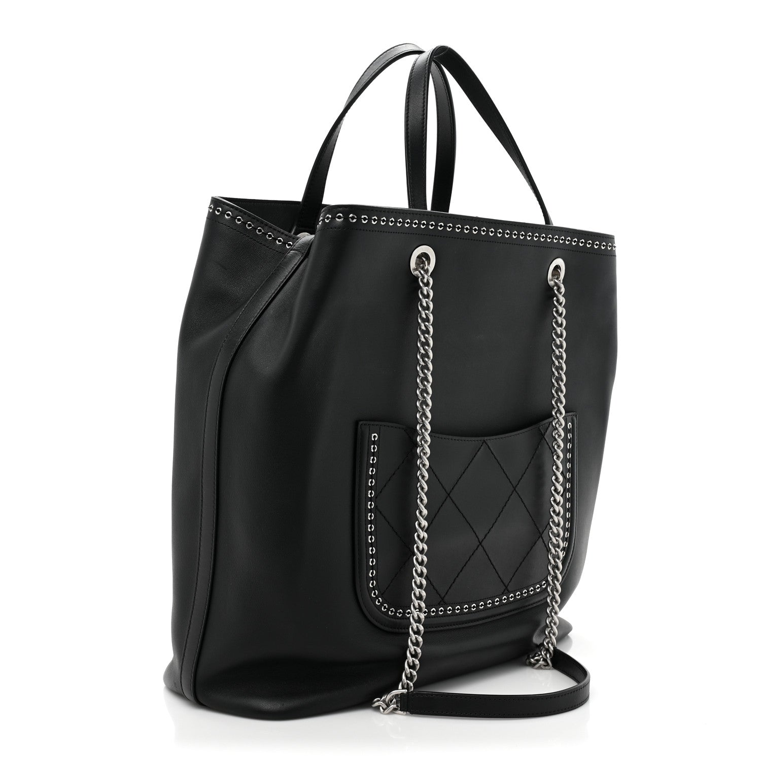 Chanel Calfskin Large Coco Eyelets Shopping Tote Black 3 of 10