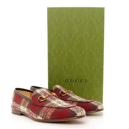 Gucci Vintage Tweed Check Horsebit Mens Jordaan Loafers 9 Red Beige White 10 of 10