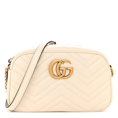Gucci Calfskin Matelasse Small GG Marmont Chain Shoulder Bag White 1 of 12