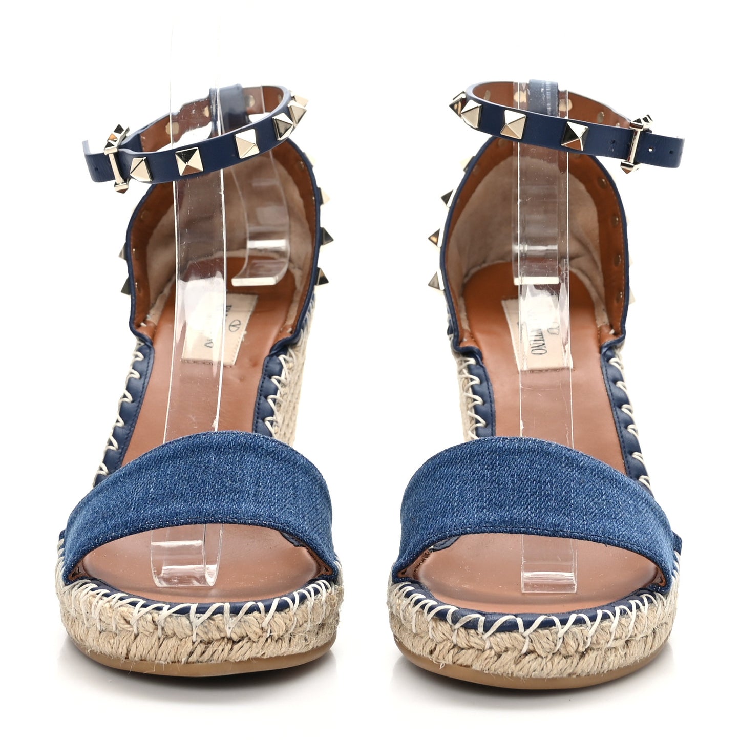 Denim Rockstud Ankle Strap Espadrille 15/105mm Wedge Sandals 37 Light Denim