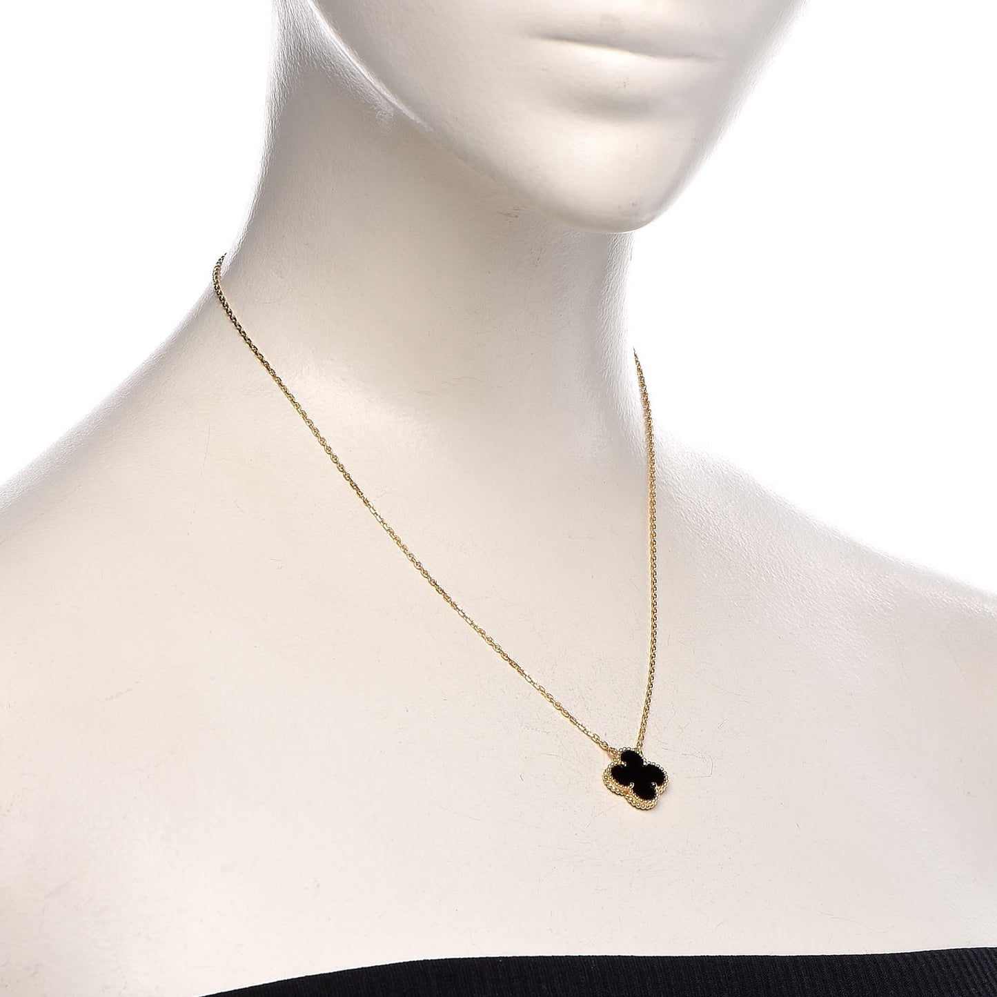 18K Yellow Gold Black Onyx Vintage Alhambra Pendant Necklace