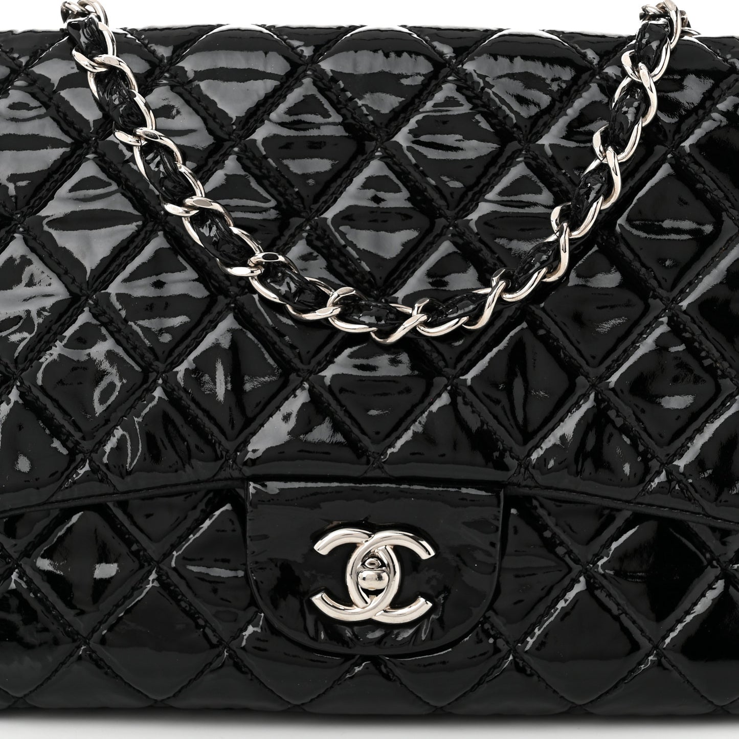 Patent Quilted Jumbo Single Flap Black