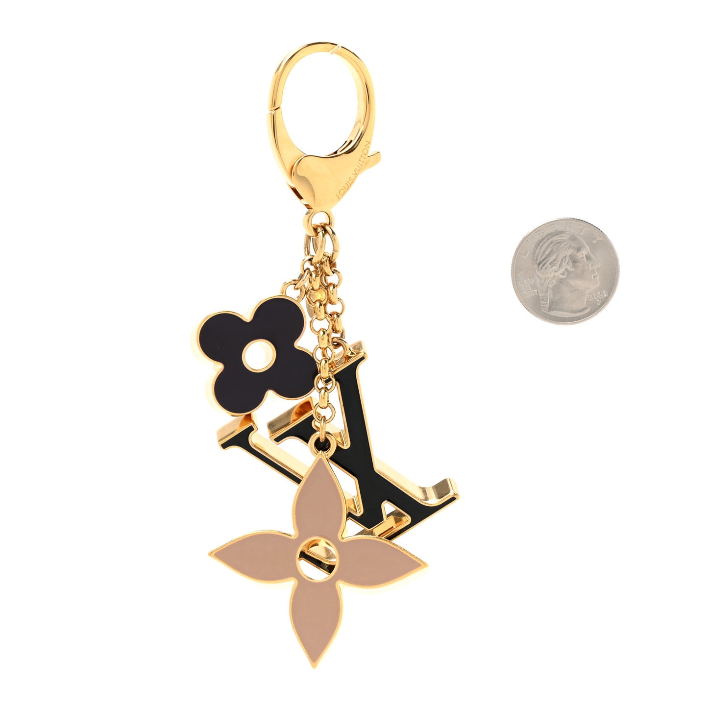 Metal Enamel Fleur De Monogram Bag Charm Dore