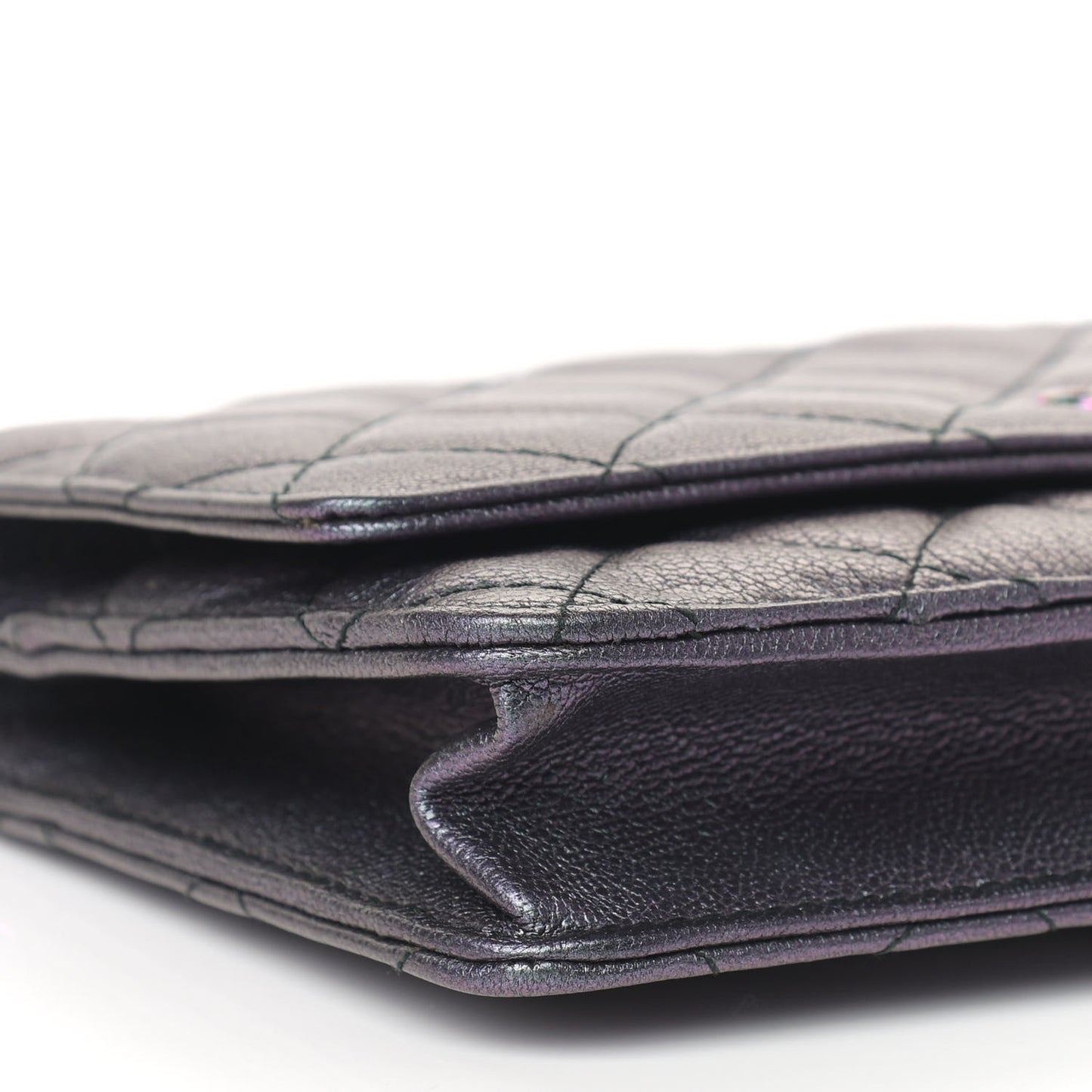 Iridescent Goatskin Quilted Wallet On Chain WOC Purple