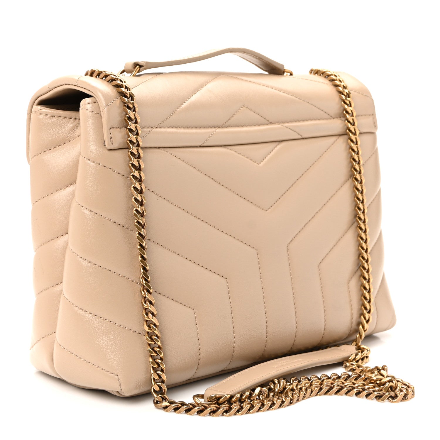 Saint Laurent Calfskin Y Quilted Monogram Small Loulou Chain Satchel Dark Beige 3 of 9