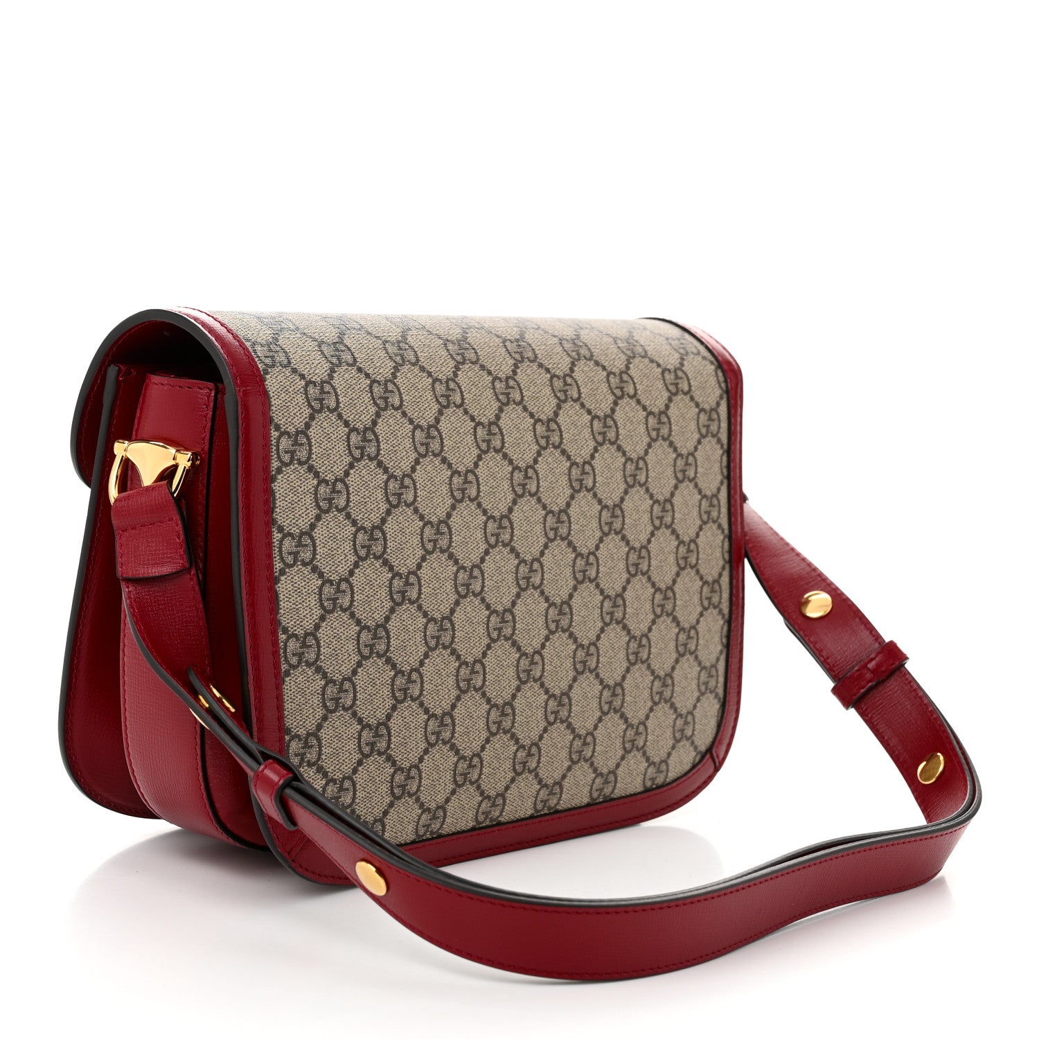 Gucci GG Supreme Monogram Azalea Calfskin Horsebit 1955 Shoulder Bag Beige Ebony New Cherry Red 3 of 10