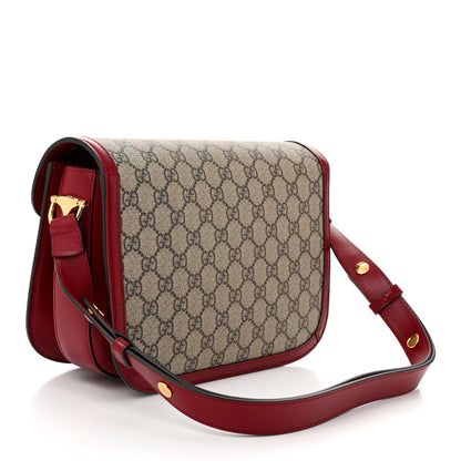 Gucci GG Supreme Monogram Azalea Calfskin Horsebit 1955 Shoulder Bag Beige Ebony New Cherry Red 3 of 10