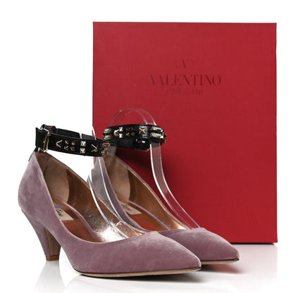 Valentino Garavani Velvet Rockstud Ankle Strap Pumps 38.5 Antique Rose Black 11 of 11