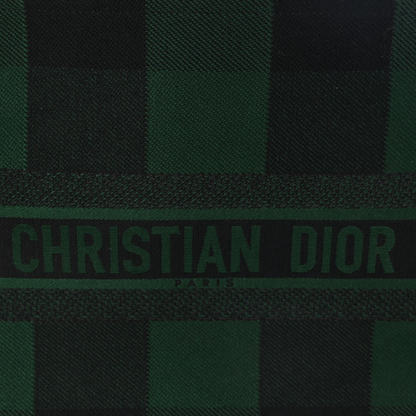 Canvas Embroidered Large Checkered Book Tote Black Green