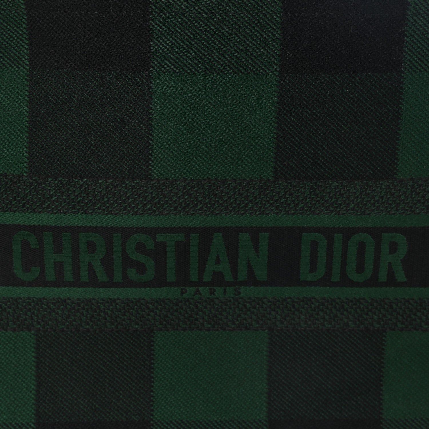 Christian Dior Canvas Embroidered Large Checkered Book Tote Black Green 7 of 11