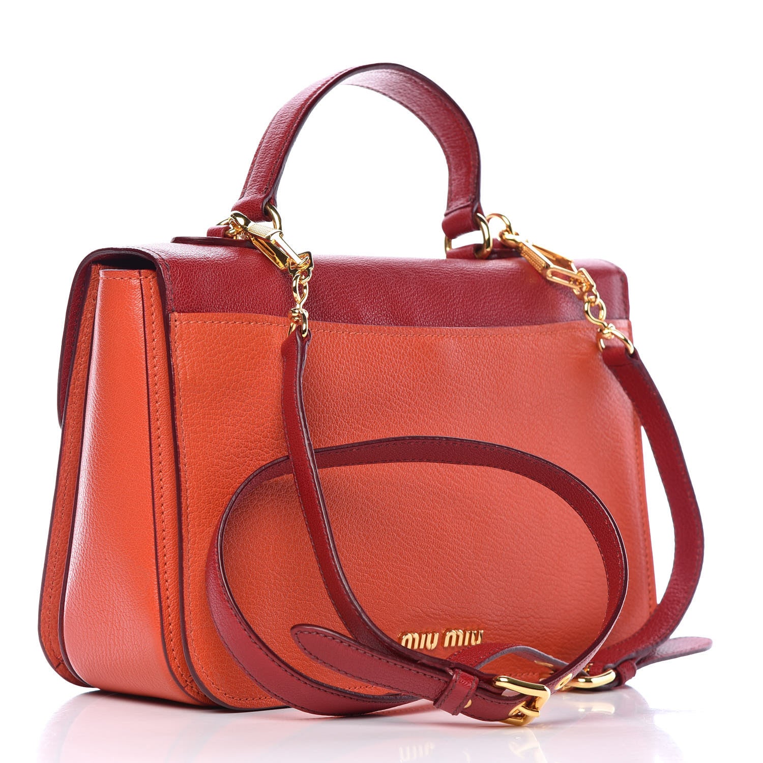 Miu Miu Goatskin Madras Bi-Color Shoulder Bag Mandarino Rubino 3 of 13