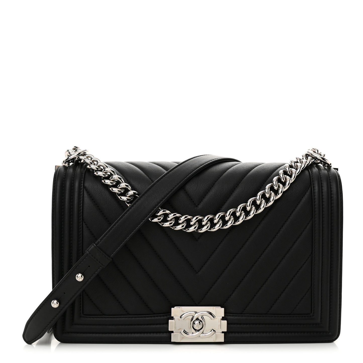 Calfskin Chevron Quilted New Medium Boy Flap Black