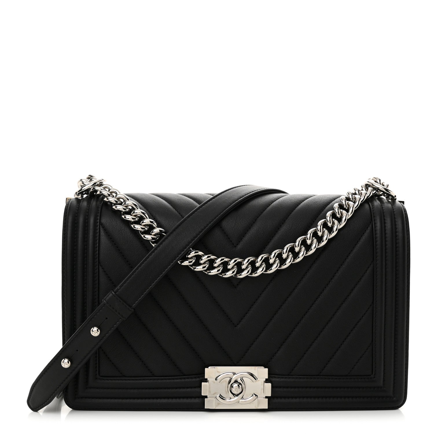 Chanel Calfskin Chevron Quilted New Medium Boy Flap Black 1 of 12