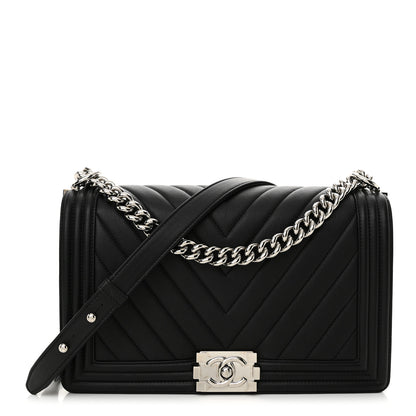 Chanel Calfskin Chevron Quilted New Medium Boy Flap Black 1 of 12