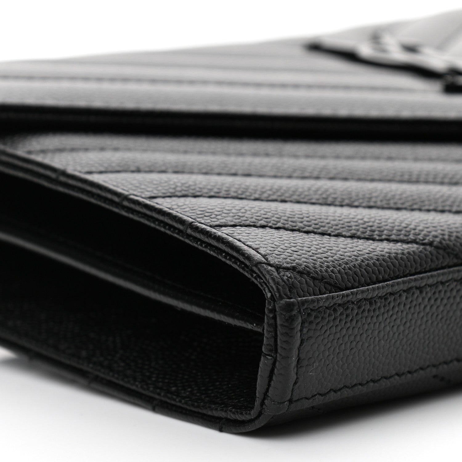 Saint Laurent Grain De Poudre Matelasse Chevron Monogram Chain Wallet Black 8 of 9