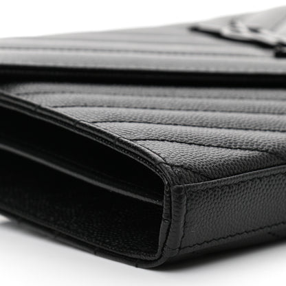 Saint Laurent Grain De Poudre Matelasse Chevron Monogram Chain Wallet Black 8 of 9