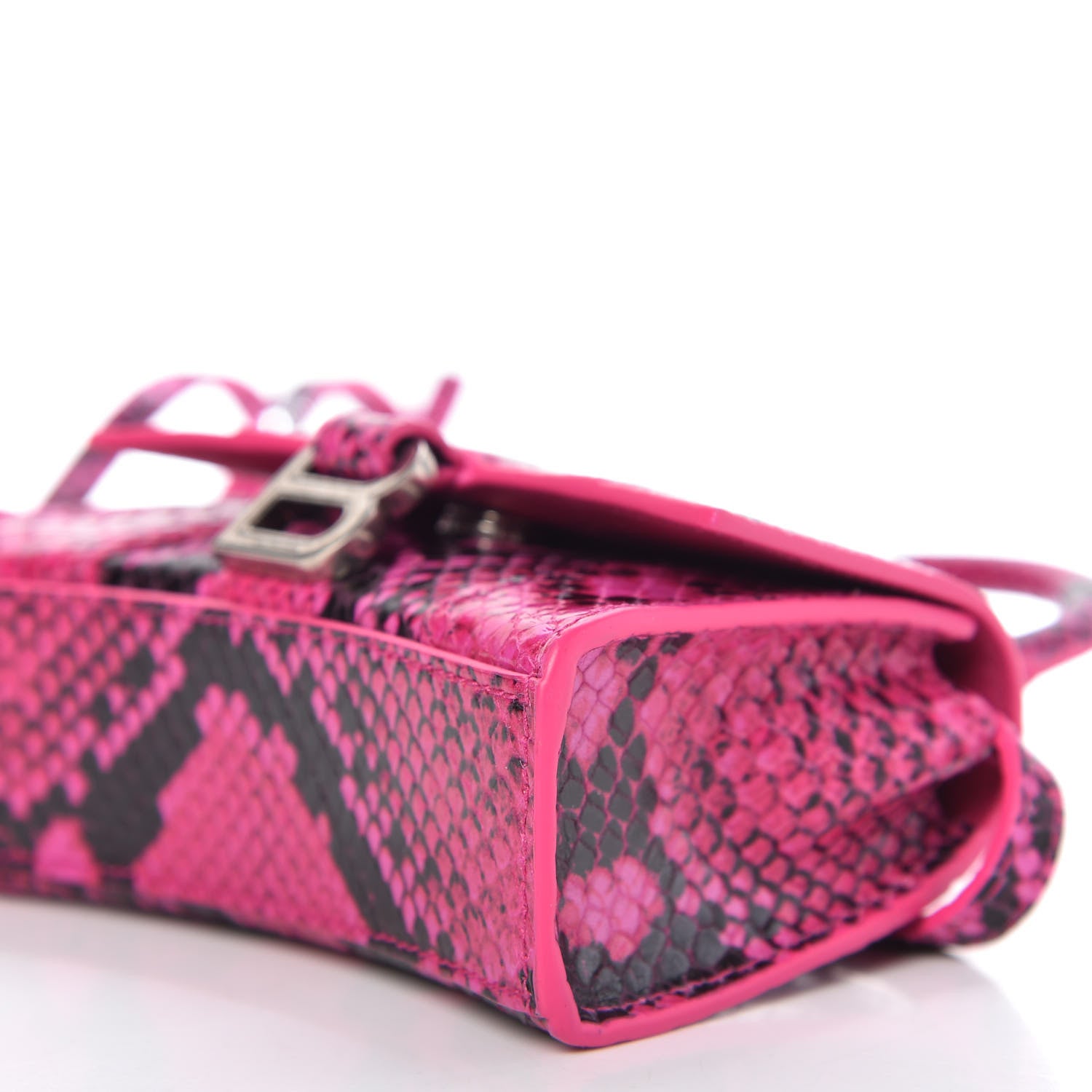 Balenciaga Shiny Calfskin Python Effect Hourglass Top Handle Bag Mini Fuchsia Black 7 of 9