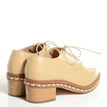 Chanel Calfskin Chain Lace Up Oxfords 38.5 Beige Clair 12 of 15