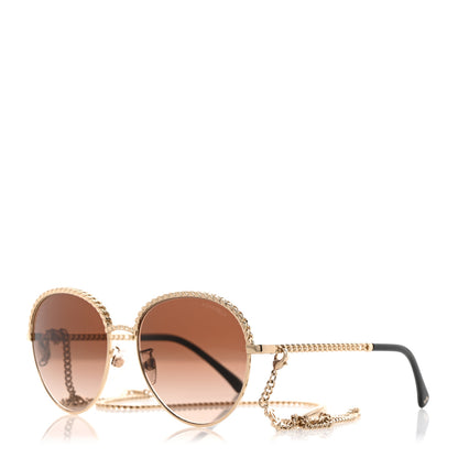 Chanel Metal Chain Pantos Sunglasses 4242 Gold Brown 1 of 8