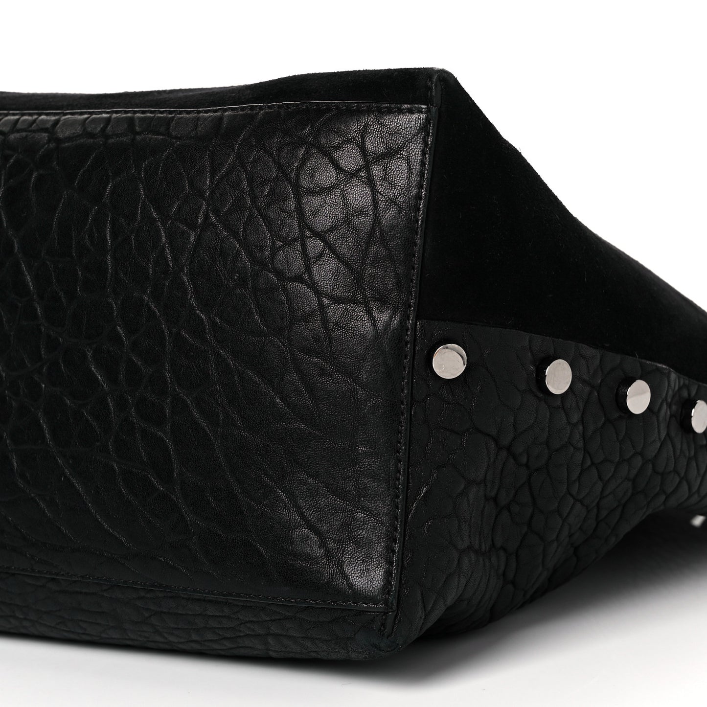 Suede Grained Calfskin Twist East West Tote Steel Black