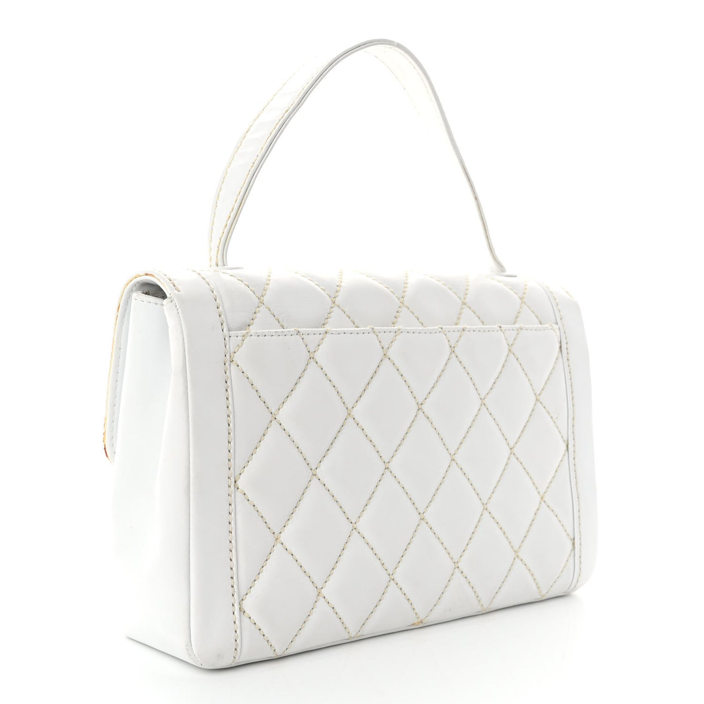 Calfskin Quilted Wild Stitch Large Flap White