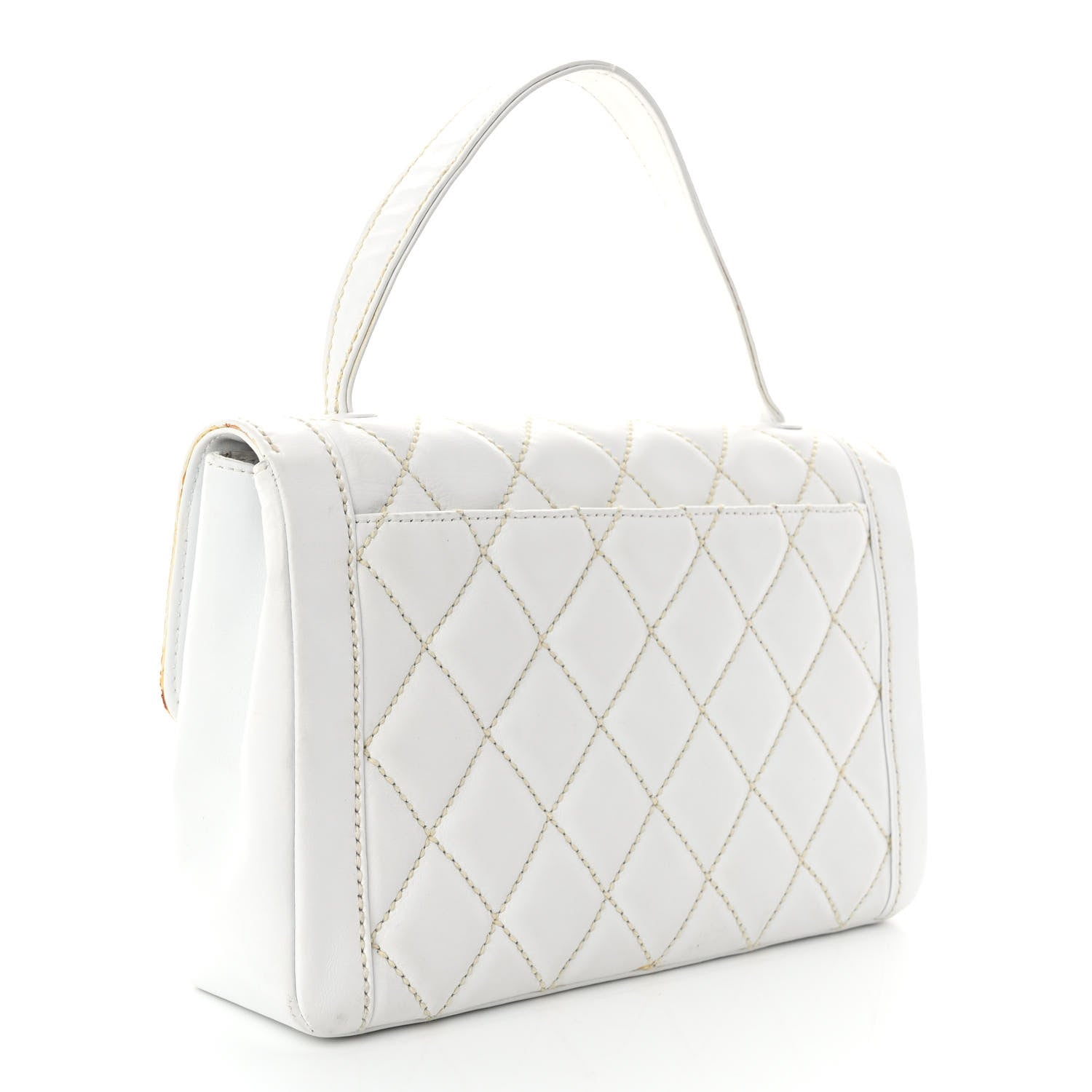 Chanel Calfskin Quilted Wild Stitch Large Flap White 3 of 10