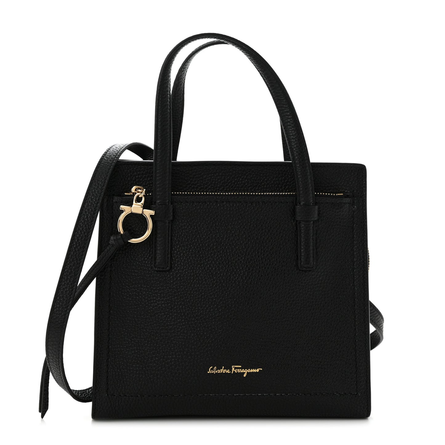 Hammered Calfskin Double Handle Small Amy Tote Black