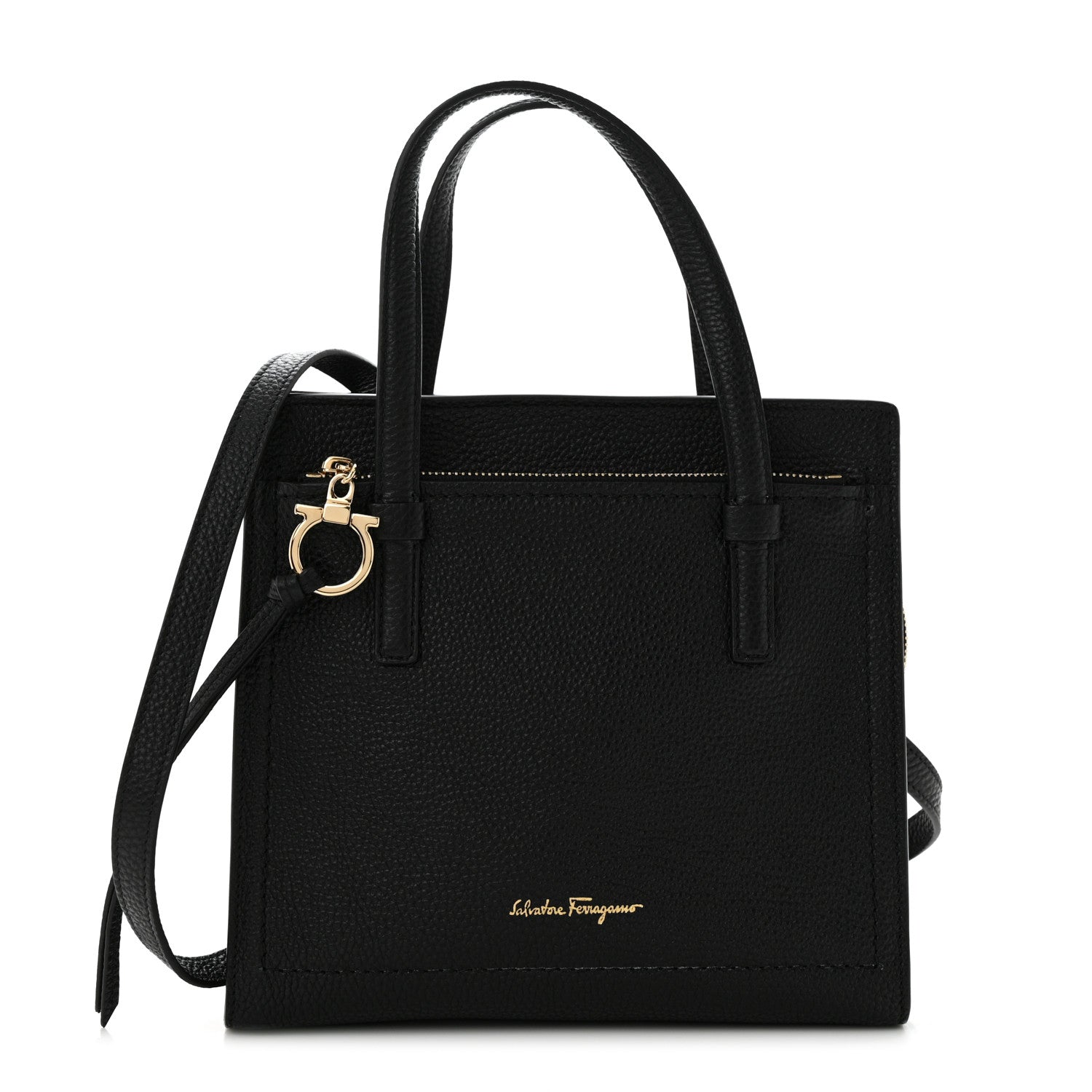 Salvatore Ferragamo Hammered Calfskin Double Handle Small Amy Tote Black 1 of 11